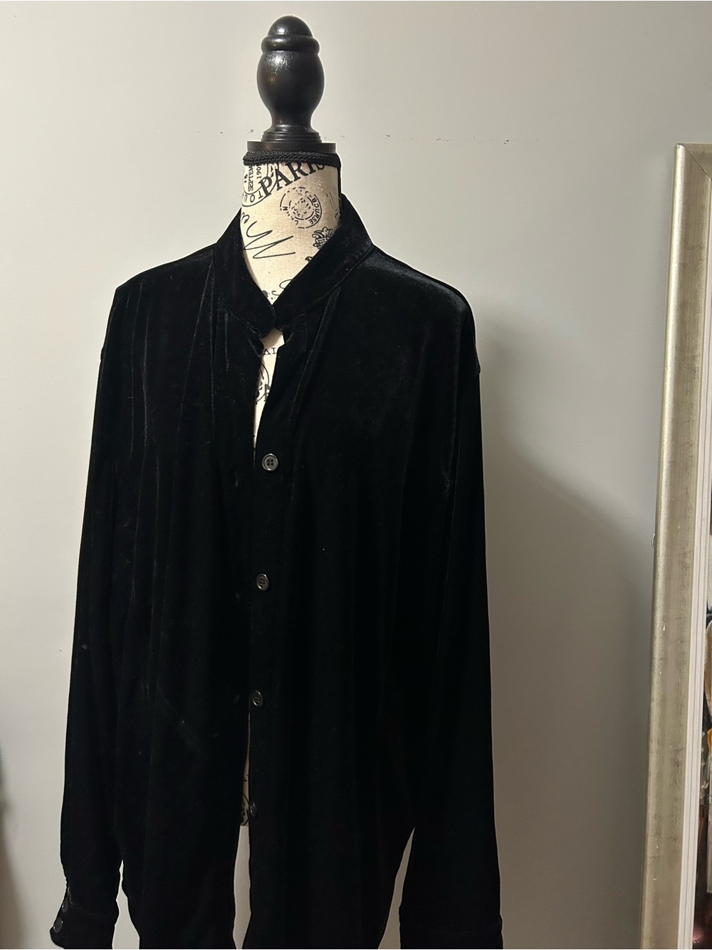 Oversized Black Velvet Button-Up Jacket
